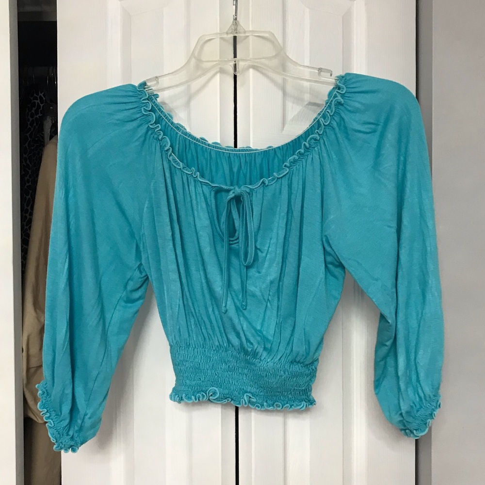 Blue Off The Shoulder Long Sleeve